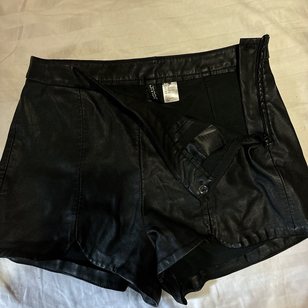Divided Black Faux Leather High Waist Shorts